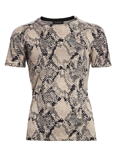 Shop Saks Fifth Avenue Women's Collection Snakeskin Print Cashmere Short Sleeve Sweater In Chanterelle Heather Combo
