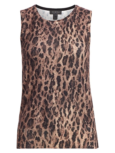 Shop Saks Fifth Avenue Collection Leopard-print Cashmere Shell Top In Espresso Combo