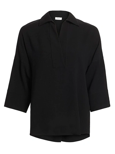 Shop Akris Punto Kimono Collared Wool Blouse In Black