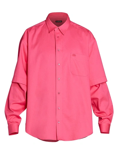 Shop Balenciaga Oversized Double-sleeve Shirt In Lipstick Pink