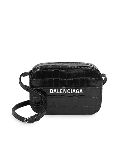 Shop Balenciaga Women's Xs Everyday Croc-embossed Leather Camera Bag In Black
