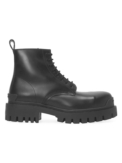 Shop Balenciaga Men's Strike Leather Combat Boots In Black