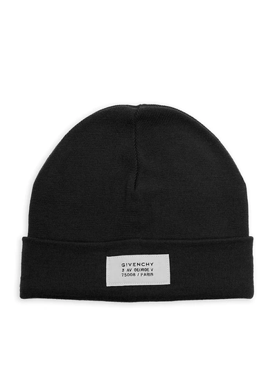 Shop Givenchy Men's Wool Blend Logo Patch Beanie In Black