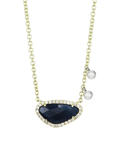 Shop Meira T 14k Yellow Gold, Diamond & Blue Sapphire Pendant Necklace