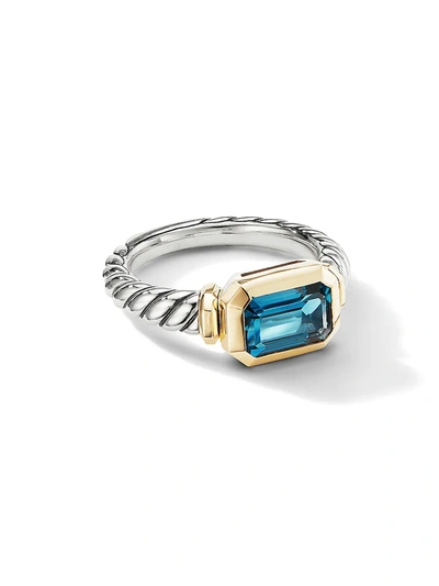 Shop David Yurman Novella Ring With Gemstone & 18k Yellow Gold In Blue Topaz
