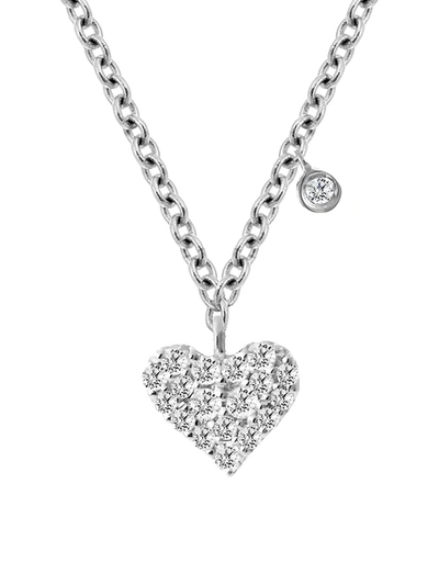 Shop Meira T Women's 14k White Gold Diamond Heart Pendant Necklace