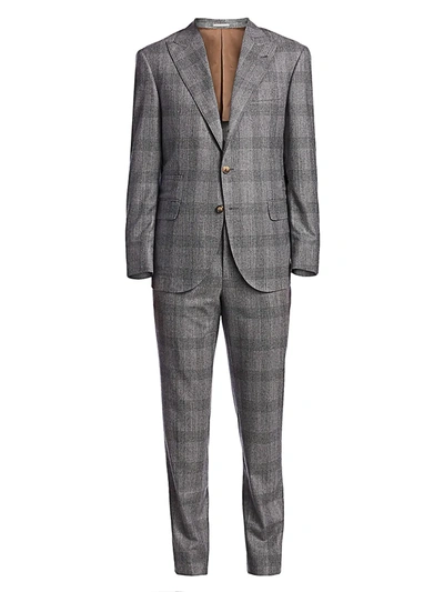 Shop Brunello Cucinelli Men's Tonal Plaid Wool Suit In Grey