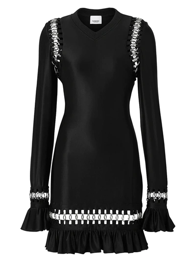 Shop Burberry Ring-frill Mini Dress In Black