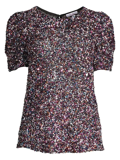 Shop Parker Women's Isaac Sequined Puff-sleeve Top In Black Multi