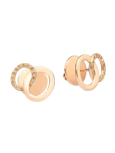 Shop Pomellato Brera Rose Gold & Brown Diamond Circle Link Stud Earrings