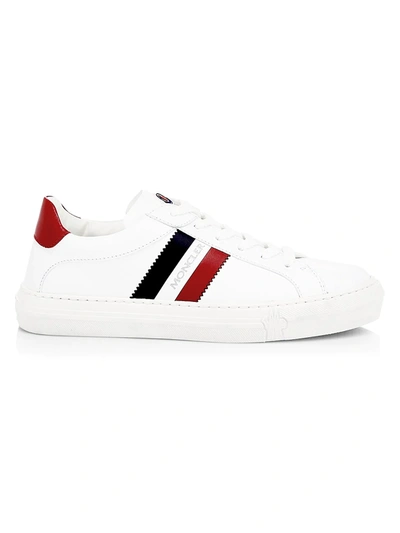Shop Moncler Ariel Stripe Leather Sneakers In White