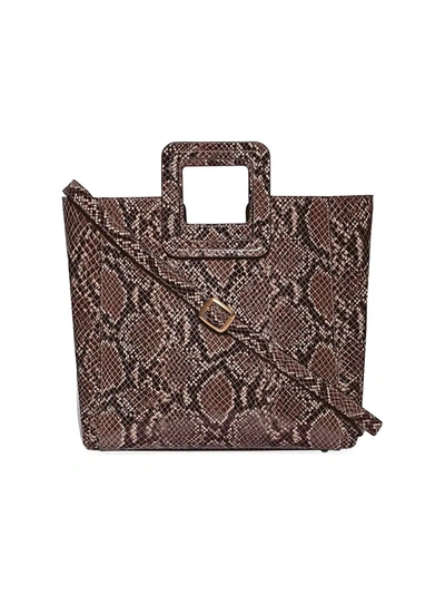 Shop Staud Shirley Snakeskin-embossed Leather Tote In Natural