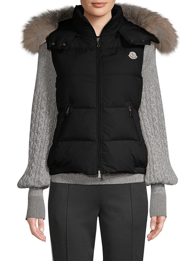 Shop Moncler Gallinule Matte Fur Hood Vest In Black