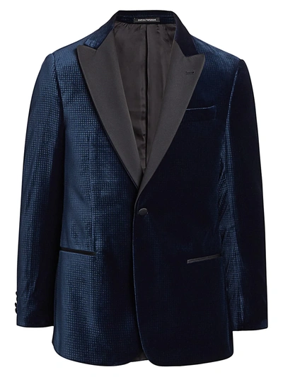 Shop Giorgio Armani Men's Velvet Tonal Print Dinner Jacket In Blue