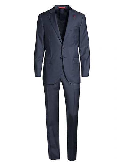 Shop Isaia Men's Timeless Micro-stripe Classic-fit Wool Suit In Blue
