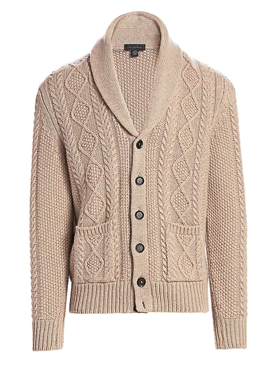 Shop Saks Fifth Avenue Men's Collection Wool & Cashmere Cable-knit Shawl Cardigan In Oatmeal