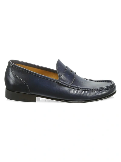 Shop Saks Fifth Avenue Men's Collection Leather Penny Loafers In Navy