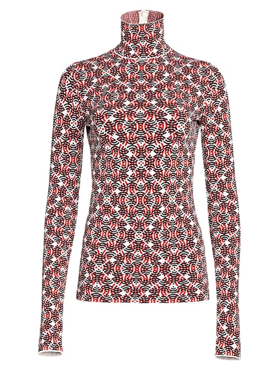 Shop Escada Women's Printed Knit Stretch-silk Turtleneck Sweater In Neutral