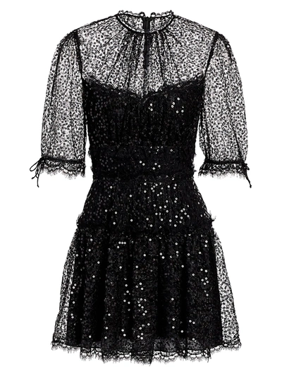 Shop Jonathan Simkhai Women's Sequin & Lace Mini Dress In Black Lace