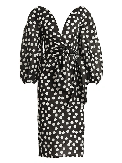 Shop Carolina Herrera Women's Polka Dot Puff-sleeve Tie-waist Sheath Dress In Black White
