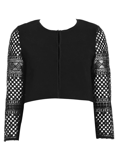 Shop Carolina Herrera Women's Lace-sleeve Cropped Cardigan In Black