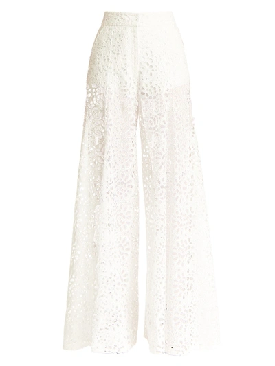 Shop Carolina Herrera Women's Lace Eyelet Extra Wide-leg Pants In White