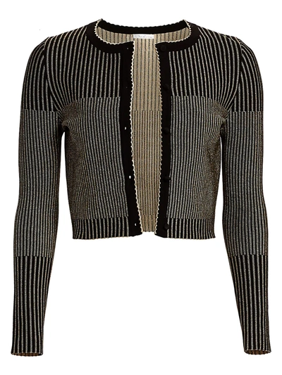 Shop Oscar De La Renta Women's Cropped Knit Cardigan In Black Gold