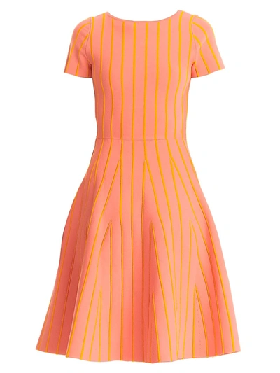 Shop Carolina Herrera Striped Fit-&-flare Dress In Coral Multi
