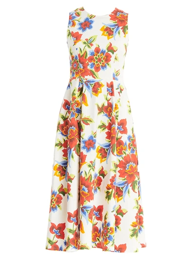 Shop Carolina Herrera Sleeveless Floral A-line Dress In White Multi