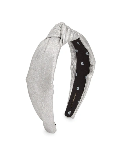 Shop Lele Sadoughi Women's Metallic Faux-leather Knot Headband In Silver