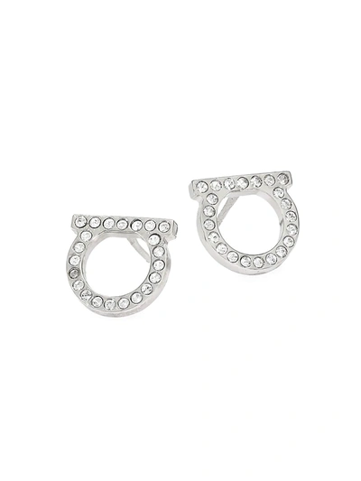 Shop Ferragamo Women's Silvertone & Pavé Logo Stud Earrings/0.5"
