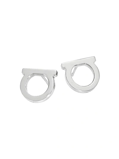 Shop Ferragamo Women's Silvertone Logo Stud Earrings/0.5"