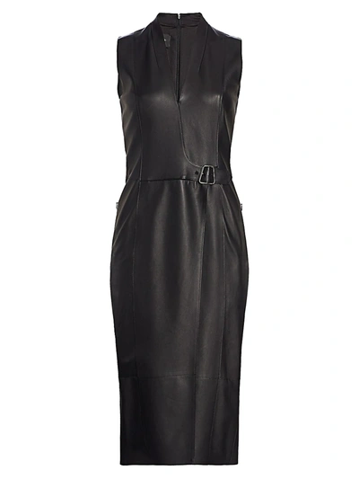 Shop Akris Women's Wrap Effect Leather Dress In Black