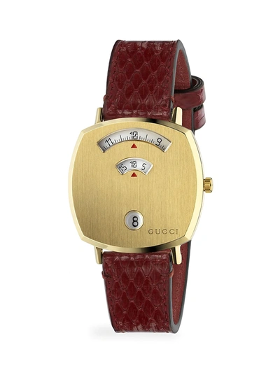 Shop Gucci Grip Yellow Gold Pvd & Cerise Python Strap Watch In Bordeaux