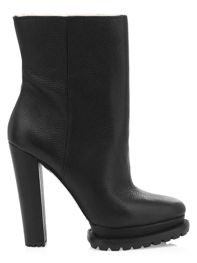 Shop Alice And Olivia Holden Shearling-lined Leather Lug-sole Boots In Black