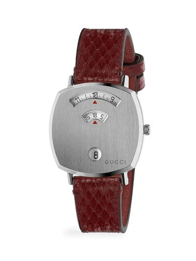 Shop Gucci Grip Stainless Steel & Cerise Python Strap Watch In Bordeaux