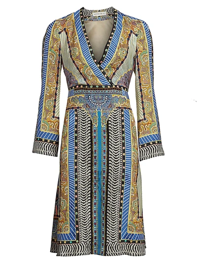 Shop Etro Geometric Paisley Bell-sleeve Dress In Blue