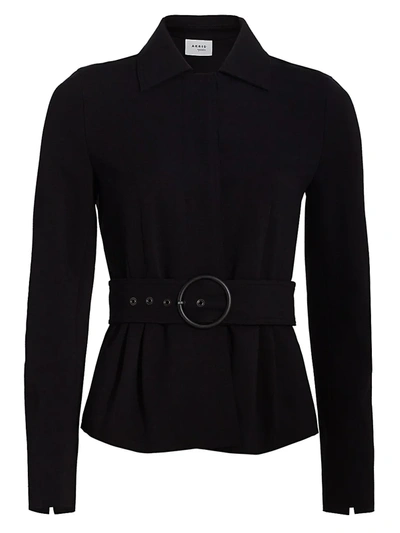 Shop Akris Punto Belted Jersey Peplum Jacket In Black