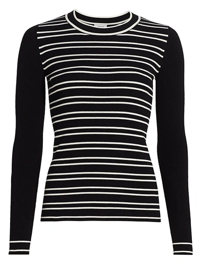Shop Akris Punto Women's Stripe Long-sleeve Stretch-wool Rib-knit Sweater In Black Cream