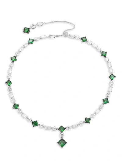 Shop Adriana Orsini Azlyn Rhodium-plated Sterling Silver, Clear & Green Cubic Zirconia Collar Necklace