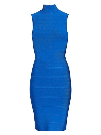 Shop Herve Leger Icon Mockneck Dress In Bright Cobalt