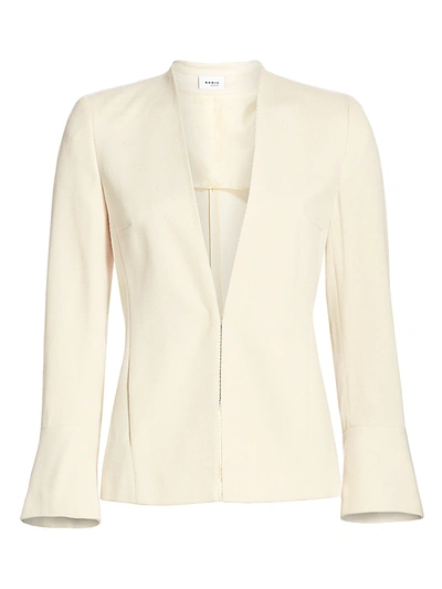 Shop Akris Punto Trumpet-cuff Wool Jacket In Alabaster