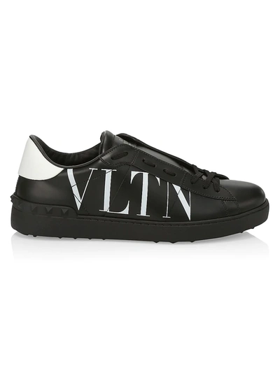 Shop Valentino Men's Logo Two-tone Leather Low-top Sneakers In Black