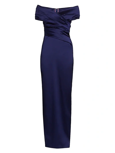 Shop Talbot Runhof Women's Off-the-shoulder Stretch Satin Duchess Gown In Royal Navy