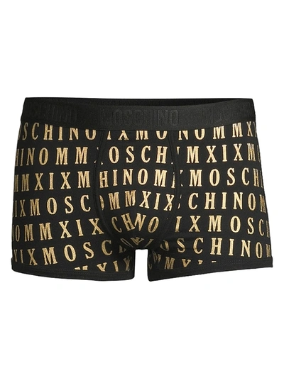 Shop Moschino Men's Logo Print Stretch-cotton Boxer Briefs In Black Gold