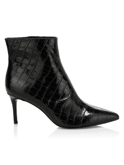 Shop Alice And Olivia Women's Frema Croc-embossed Leather Ankle Boots In Black