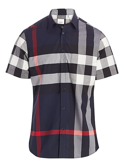 Shop Burberry Somerton Plaid Short-sleeve Sport Shirt In Navy