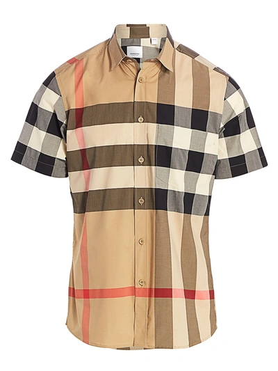 Shop Burberry Men's Somerton Vintage Check Stretch-cotton Shirt In Archive Beige