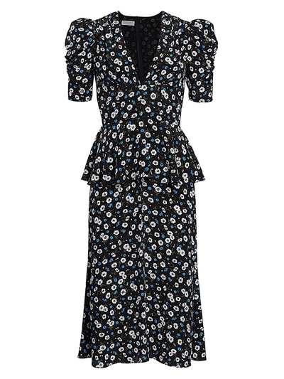 Shop Michael Kors Women's Ruffle-trimmed Floral Silk Dress In Cadet Multi