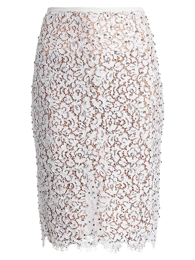 Shop Michael Kors Embellished Lace Pencil Skirt In Optic White
